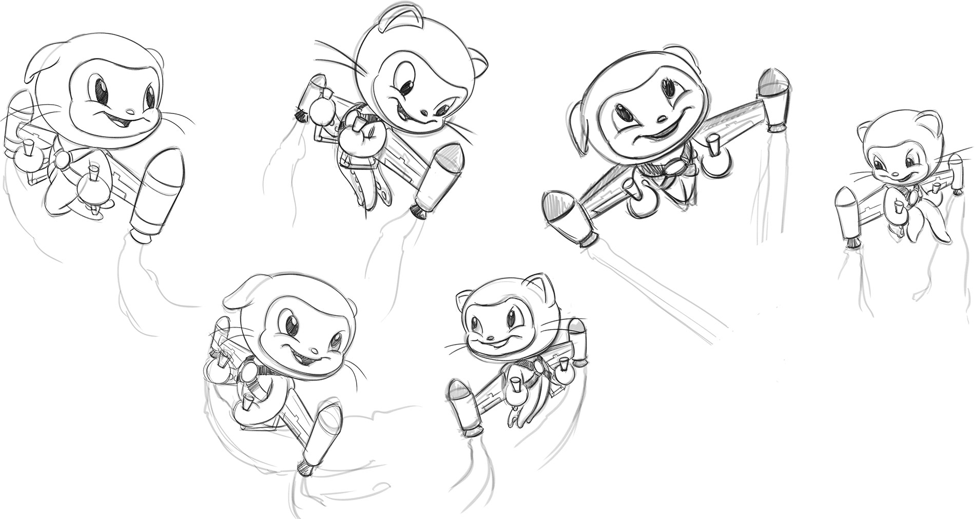 Early concept sketches developing the jetpack version of the Octocat
